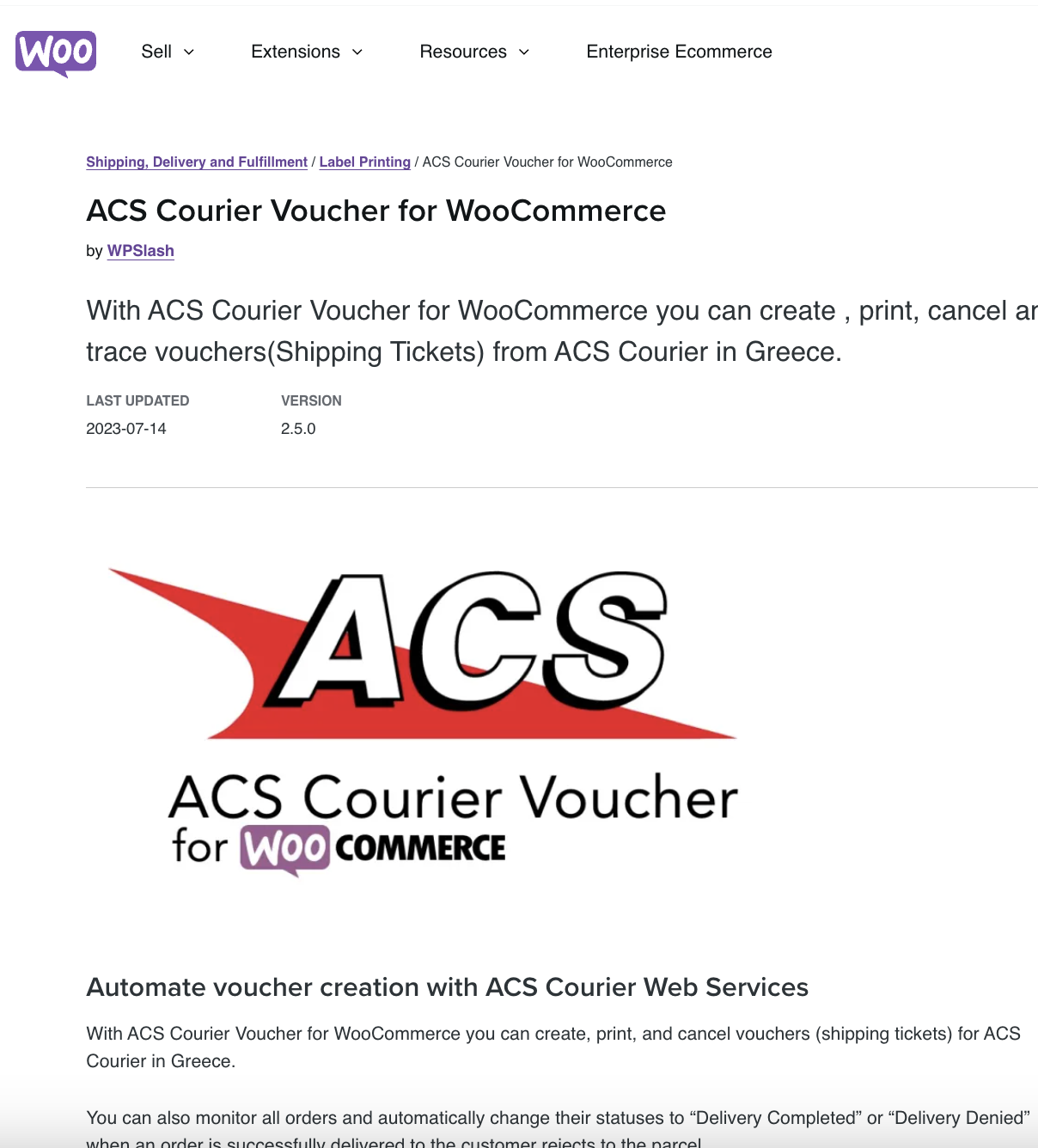 Acs Courier Voucher For Woocommerce