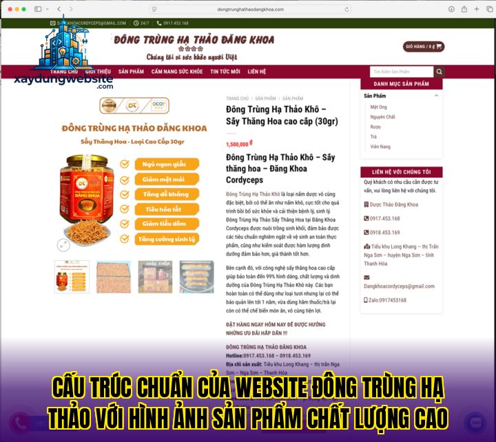 cấu trúc chuẩn của website đông trùng hạ thảo với hình ảnh sản phẩm chất lượng cao