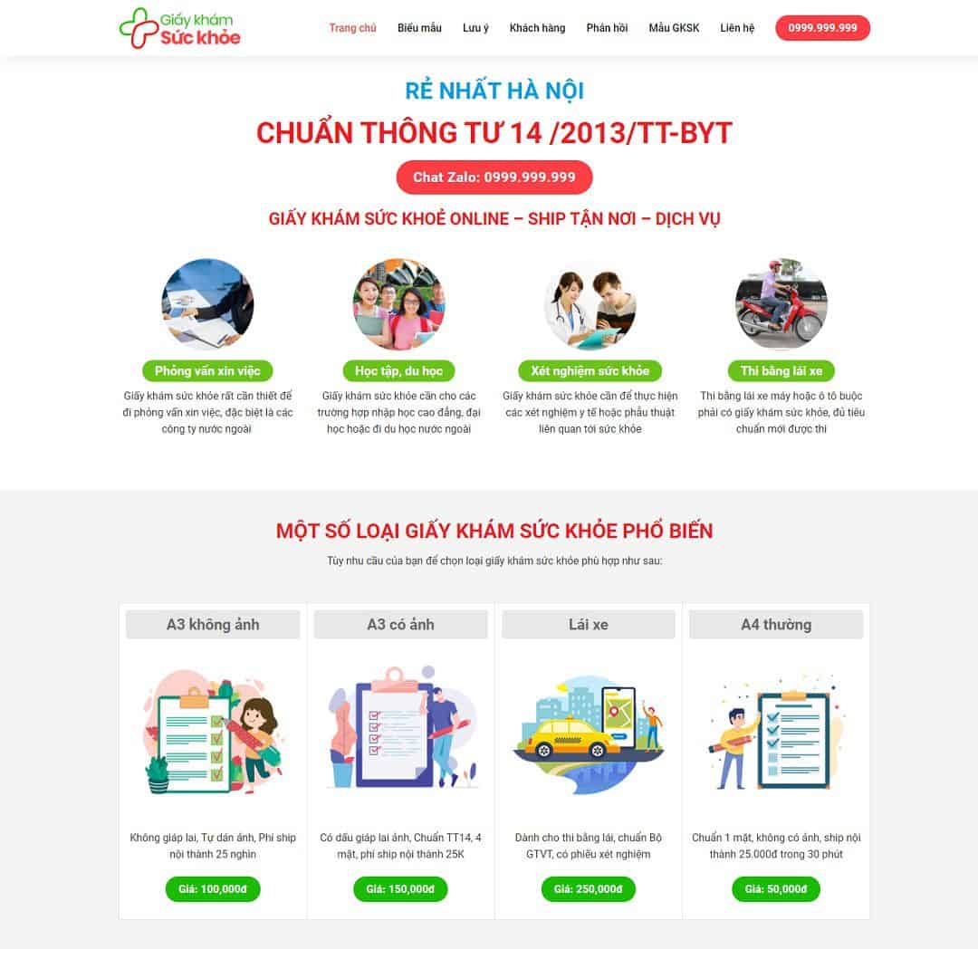 Landing Page Bán Giấy Khám Sức Khỏe