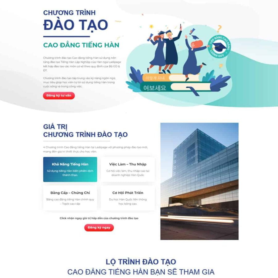 Landing Page Đào Tạo Tiếng Hàn