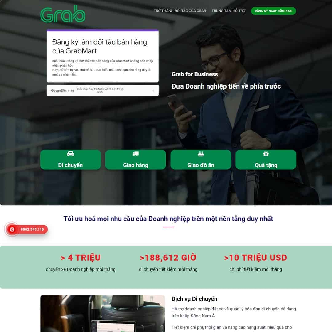 Landing Page Dịch Vụ Grab