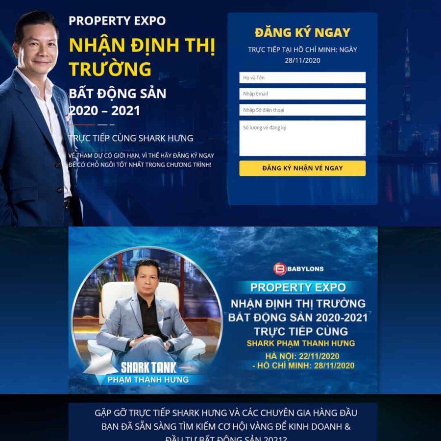 Landing Page Tọa Đàm Người Nổi Tiếng Shark Hưng