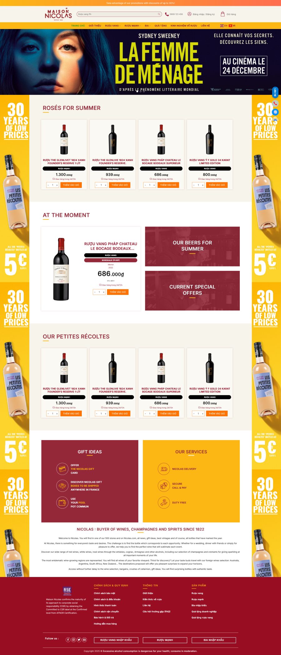 Rượu Vang 3 Giao Diện Bán Rượu Vang Sang Trọng Chuẩn Shop