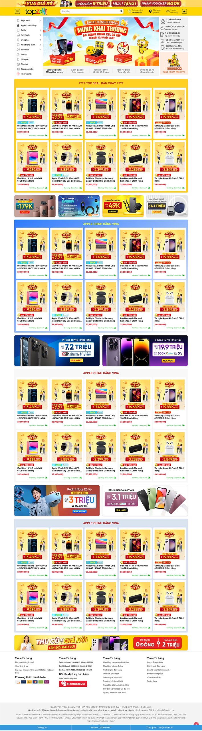 Website Bán Điện Thoại Hàng Công Nghệ Topzone