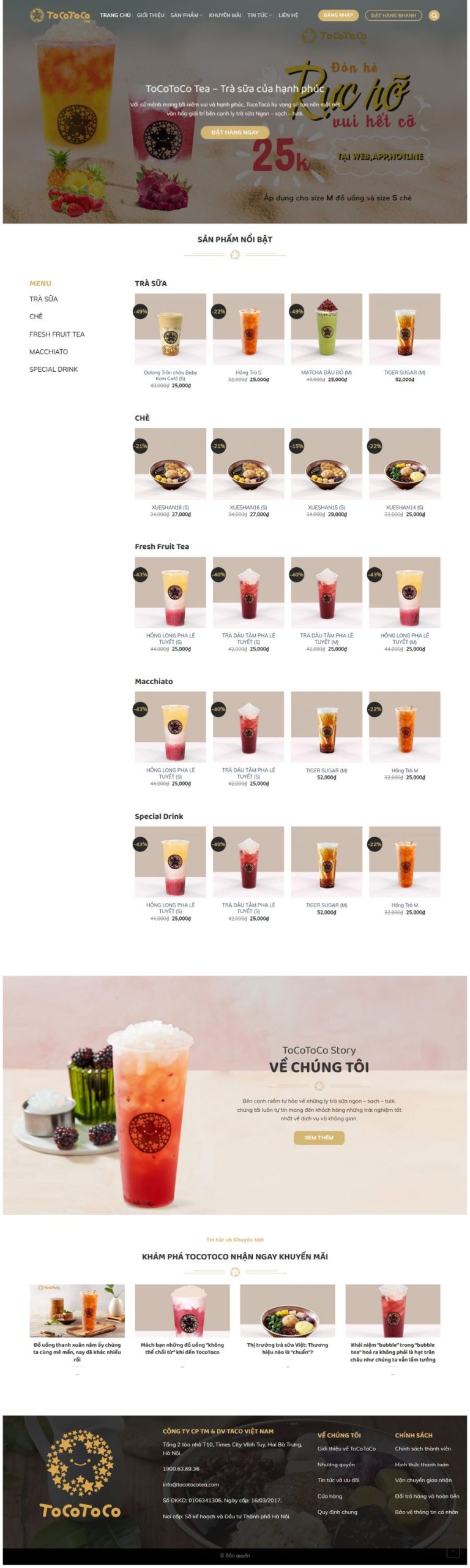 Website Cửa Hàng Trà Sữa Tocotoco