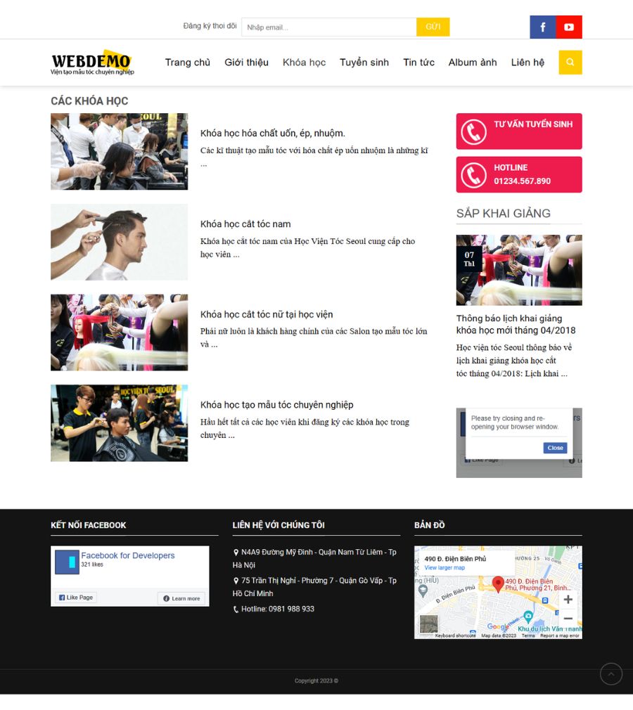 Website Đào Tạo Khóa Học Màu Tóc