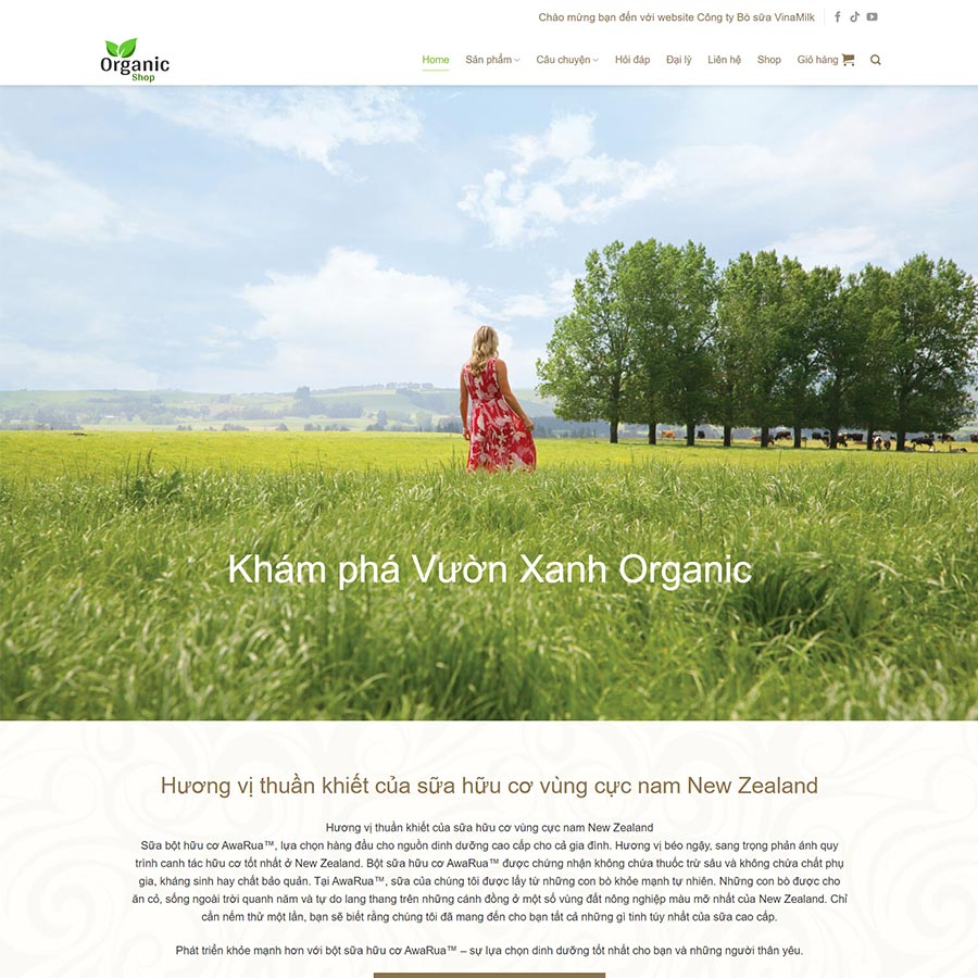 Website Trang Trại Bò Sữa Organic