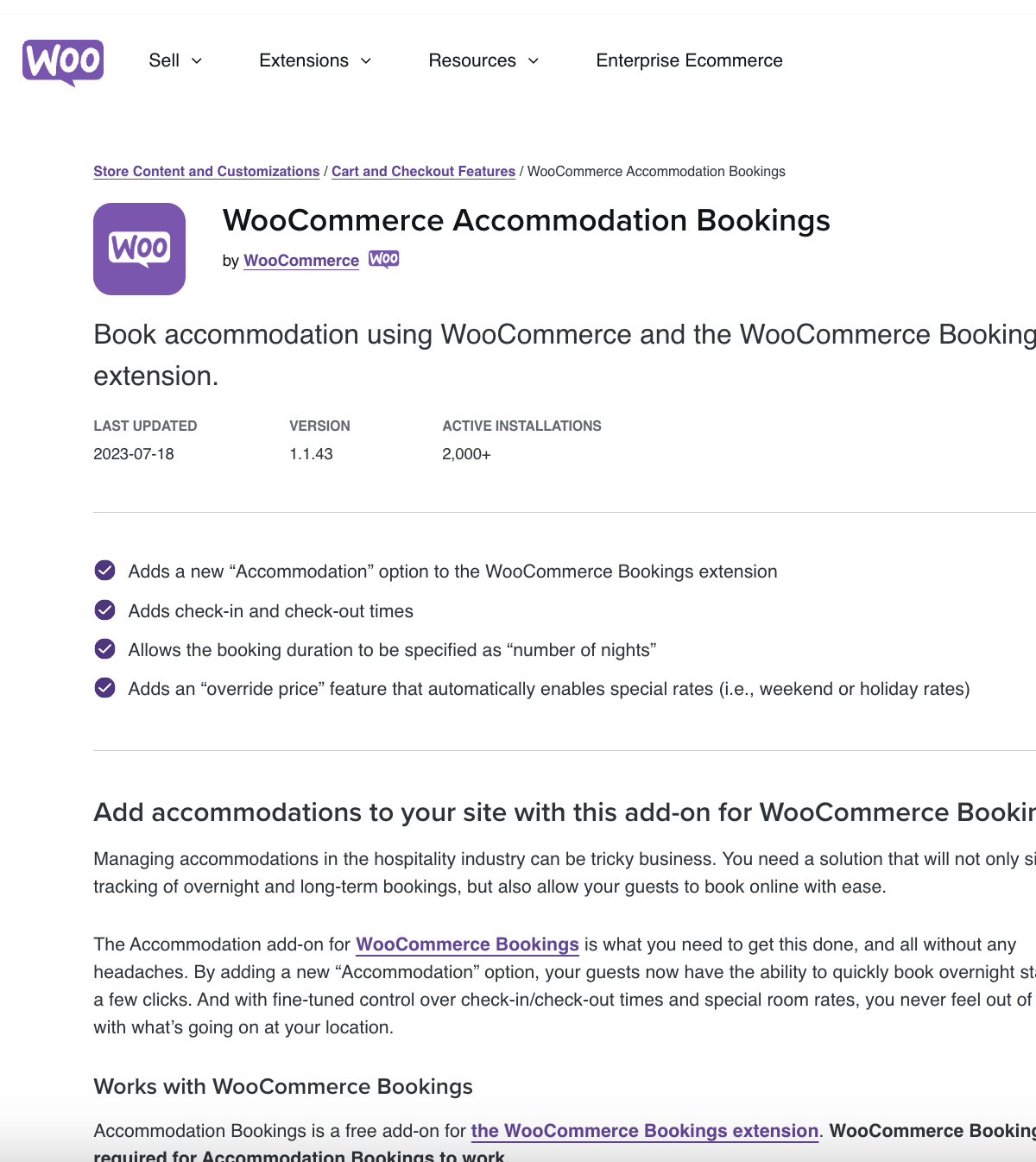 Woocommerce Accommodation Bookings