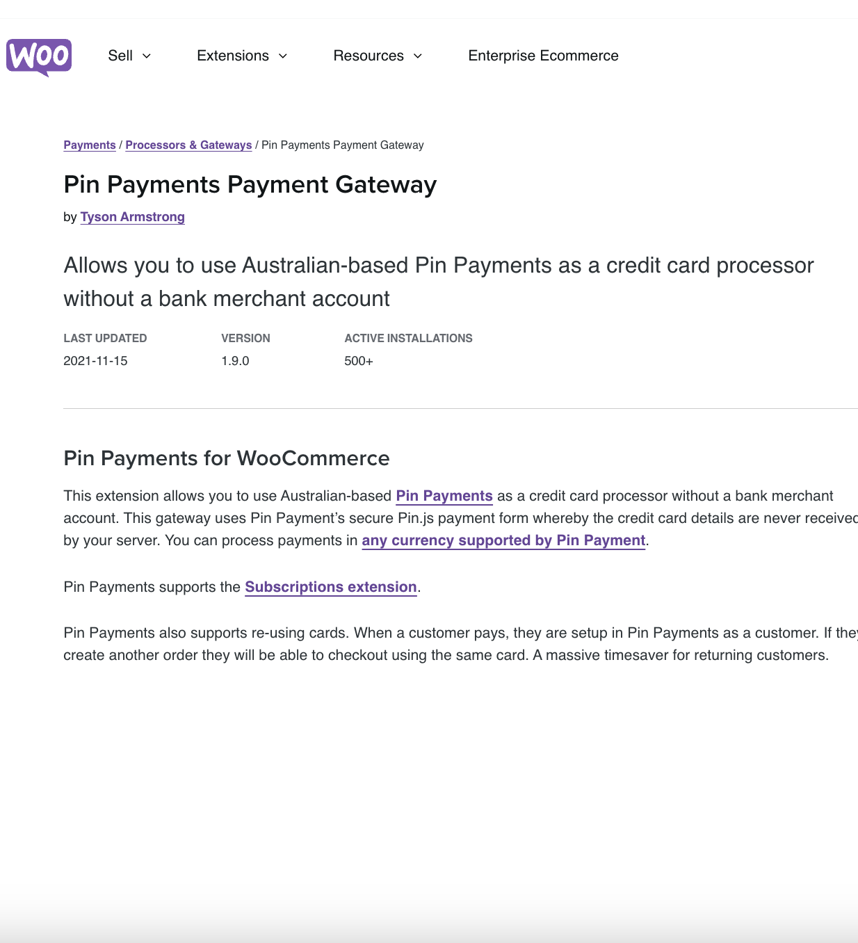Woocommerce Pin Payments Payment Gateway