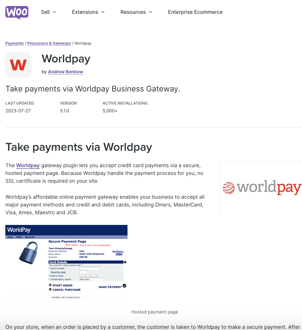 Woocommerce Worldpay Payment Gateway